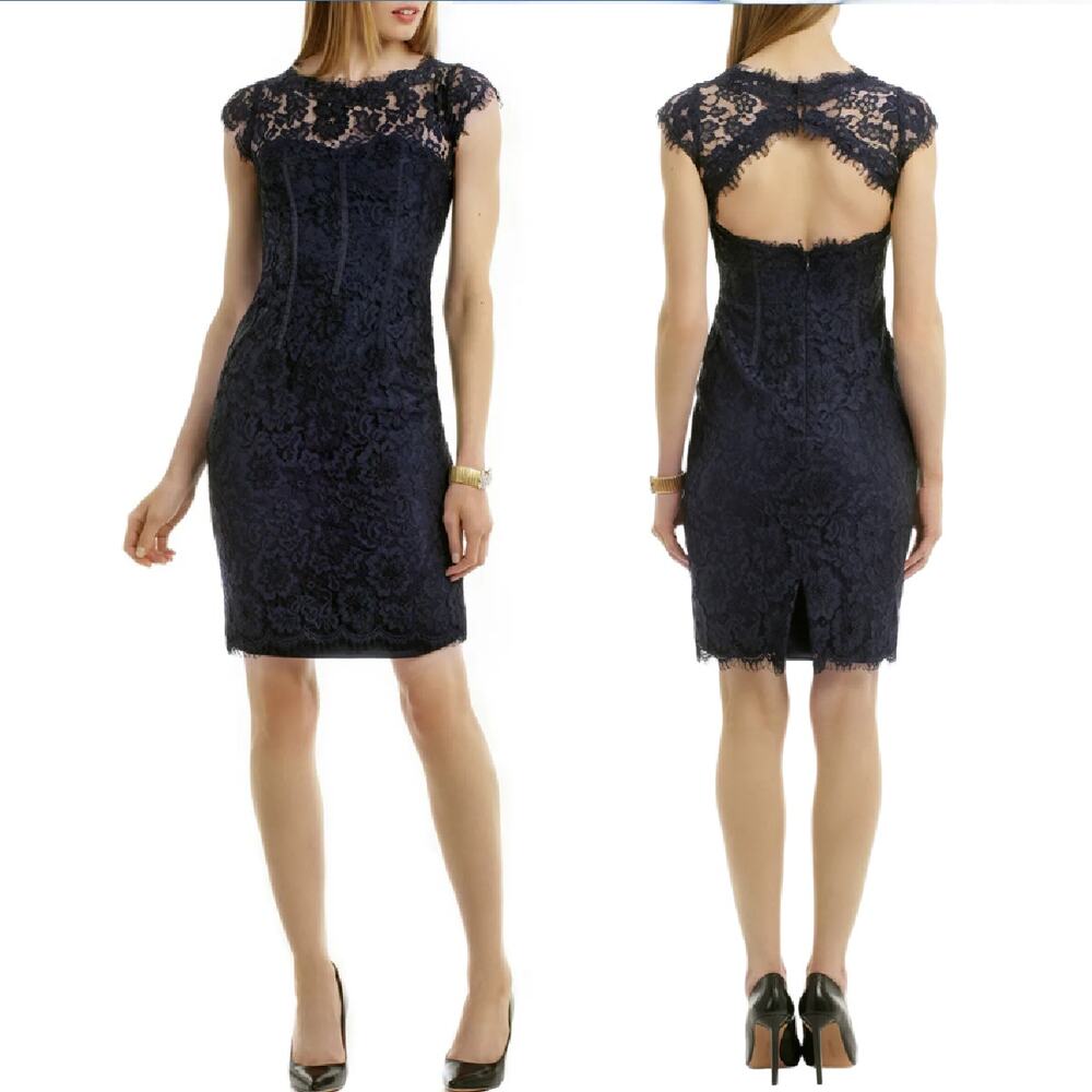 ML Monique Lhuillier Gravitate Towards You Sheath Lace Dress Navy Blue 4